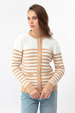 Female Gold Button Striped Knitwear Cardigan