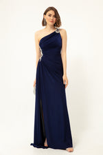 Woman One Shoulder Long Evening Dress With Stone