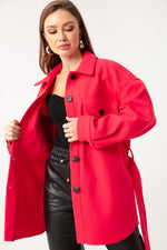 Short Stamp Coat With A Woman Belt