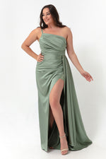 Woman One Shoulder Big Size Satin Evening Dresses & Graduation Dress