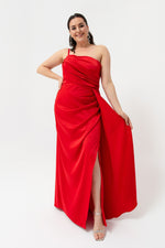 Woman One Shoulder Big Size Satin Evening Dresses & Graduation Dress