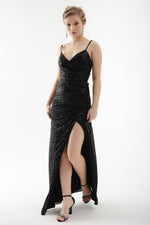 Long Evening Dress Dress With Women'S Back Low -Cut Sequined