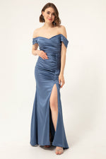 Woman Shirring Detailed Slip Long Evening Dress