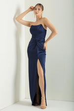 Woman Cruve Lined Woven Corset Detailed Satin Long Evening Dress