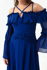 Female Strap Low Sleeve Chiffon Evening Dress