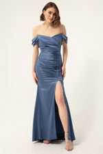 Woman Shirring Detailed Slip Long Evening Dress