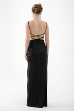 Long Evening Dress Dress With Women'S Back Low -Cut Sequined