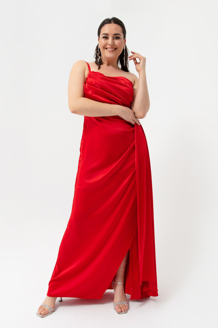 Woman One Shoulder Big Size Satin Evening Dresses & Graduation Dress