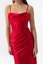 Woman Balen Corset Detailed Slit Long Evening Dress