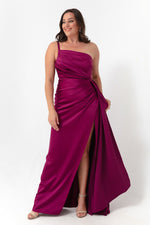 Woman One Shoulder Big Size Satin Evening Dresses & Graduation Dress