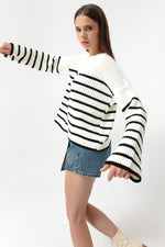 Female Striped Gold Button Detailed Knitwear Sweater