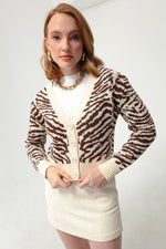 Woman Zebra Pattern Triko Cardigan