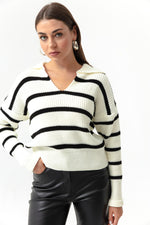 Woman Polo Yaka Striped Knitwear Sweater