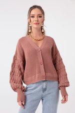 Women'S Arms With Embossed Mini Knitwear Cardigan