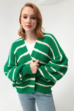 Woman Oversize Striped Knitwear Cardigan