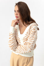 Woman Zebra Pattern Triko Cardigan