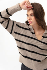 Woman Polo Yaka Striped Knitwear Sweater
