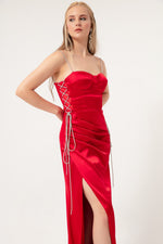 Woman Strapless Long Satin Evening Dress