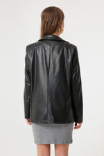 Woman Single Button Artificial Leather Jacket