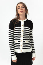 Female Gold Button Striped Knitwear Cardigan