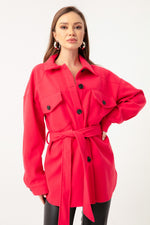 Short Stamp Coat With A Woman Belt