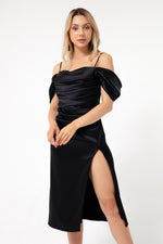 Women'S Fıne Handıng Degaje Yoki Saten Dress Dress