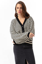 Female Striped Button Detailed Overwhelm Knitwear Cardigan