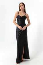 Woman Balen Corset Detailed Slit Long Evening Dress