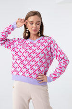 Women'S Bike Collar Patterned Knitwear Sweater