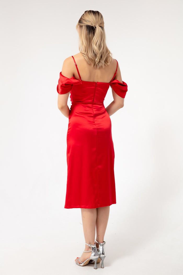 Women'S Fıne Handıng Degaje Yoki Saten Dress Dress