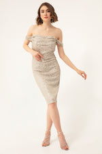 Female Kayık Collar Sequined Midi Evening Dresses
