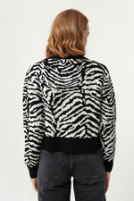 Woman Zebra Pattern Triko Cardigan