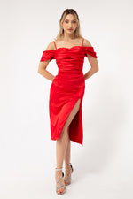 Women'S Fıne Handıng Degaje Yoki Saten Dress Dress