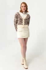 Woman Zebra Pattern Triko Cardigan