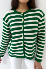 Female Striped Bike Collar Homeland Gold Button Detailed Knitwear Cardigan