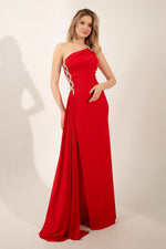 Woman One Shoulder Long Evening Dress With Stone