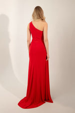 Woman One Shoulder Long Evening Dress With Stone