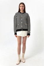 Female Gold Button Striped Knitwear Cardigan