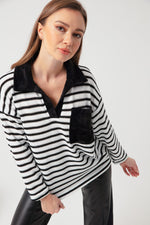 Female Shirt Collar Striped Blouse