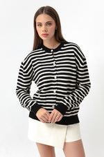 Female Gold Button Striped Knitwear Cardigan