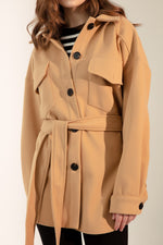 Short Stamp Coat With A Woman Belt