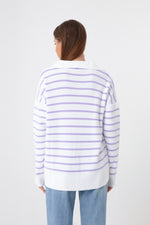 Female Shirt Collar Striped Knitwear Sweater