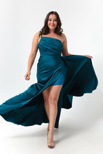 Woman One Shoulder Big Size Satin Evening Dresses & Graduation Dress