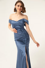 Woman Shirring Detailed Slip Long Evening Dress