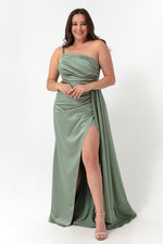 Woman One Shoulder Big Size Satin Evening Dresses & Graduation Dress