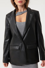 Woman Single Button Artificial Leather Jacket