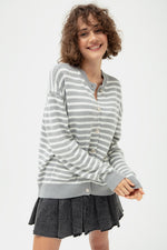 Female Gold Button Striped Knitwear Cardigan