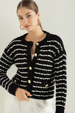 Female Striped Gold Button Knitwear Cardigan