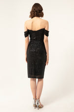 Female Kayık Collar Sequined Midi Evening Dresses