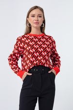 Women'S Bike Collar Patterned Knitwear Sweater